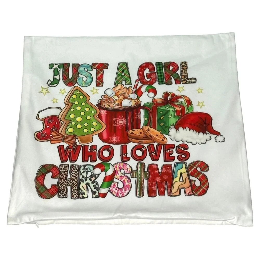 Pillow Cover Case Just A Girl Who Loves Christmas Holiday Decor Present Santa